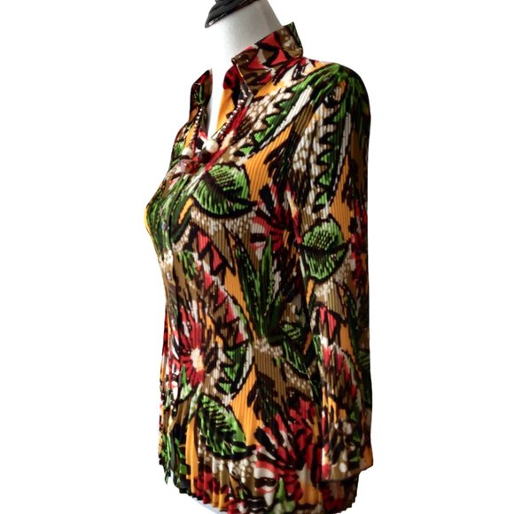Signature Larry Levine Womens Size S Botanical Accordion Pleated Necklace Top - Picture 2 of 10